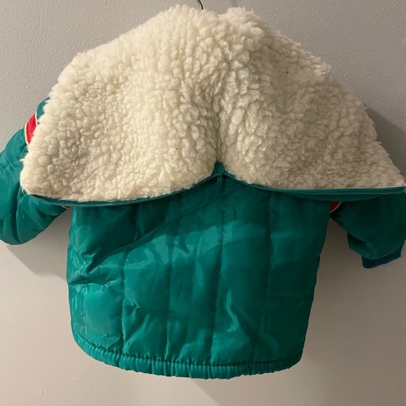 Vintage kids size 18 months Teal and Beige with red stripe Kids Puffer Jacket - Picture 5 of 8
